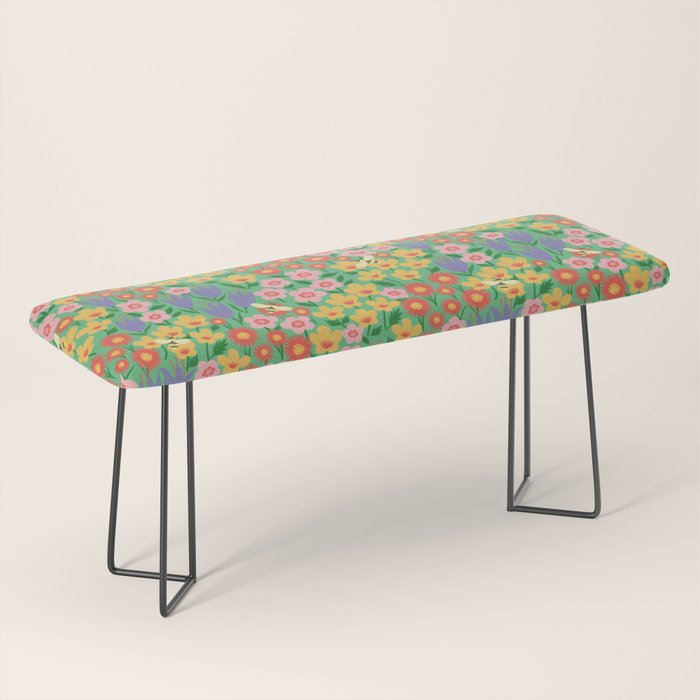 Bright Colorful Floral Meadow with Bees Bench Gallery Image 1
