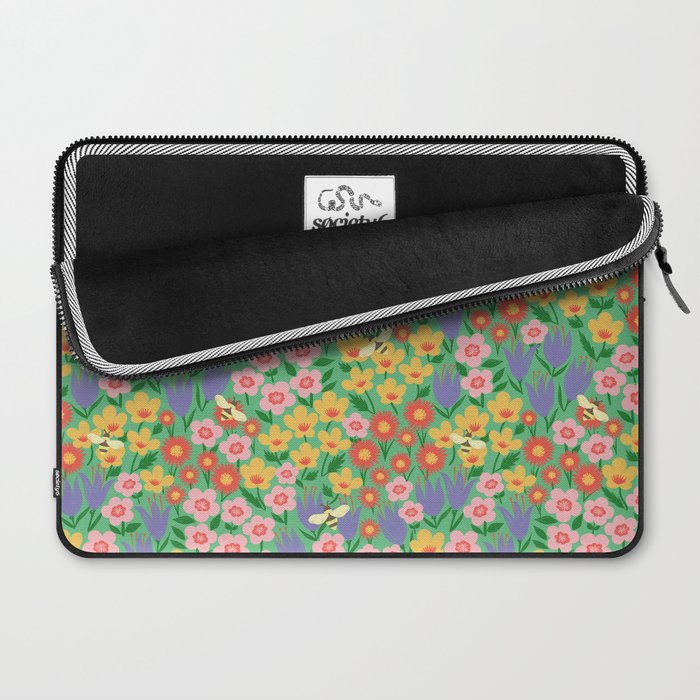 Bright Colorful Floral Meadow with Bees Laptop Sleeve Gallery Image 2