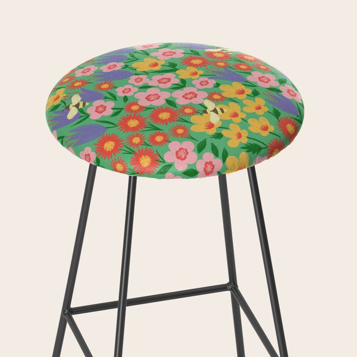 Bright Colorful Floral Meadow with Bees Stool Gallery Image 2