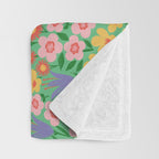 Bright Colorful Floral Meadow with Bees Throw Blanket Gallery Image 3