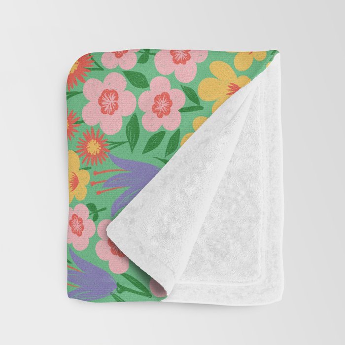 Bright Colorful Floral Meadow with Bees Throw Blanket Gallery Image 3