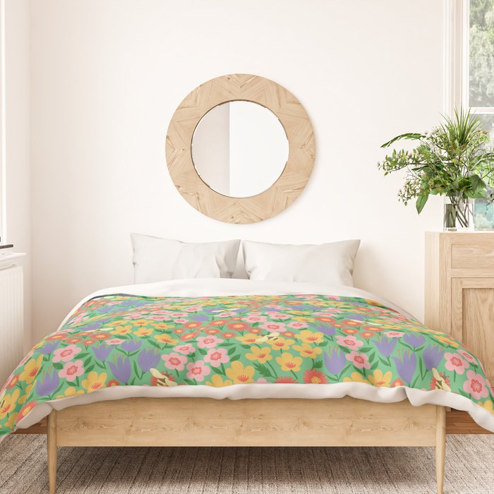Bright Colorful Floral Meadow with Bees Duvet Cover Gallery Image 3