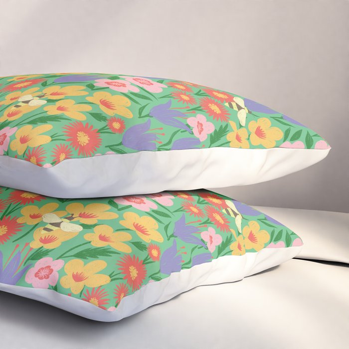 Bright Colorful Floral Meadow with Bees Pillow Sham Gallery Image 3