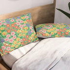 Bright Colorful Floral Meadow with Bees Pillow Sham Gallery Image 2