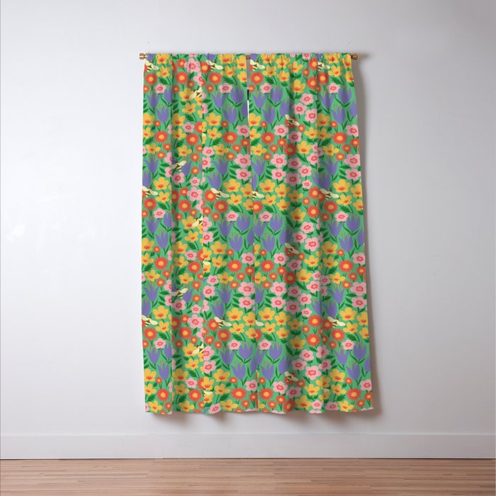 Bright Colorful Floral Meadow with Bees Window Curtain Gallery Image 3
