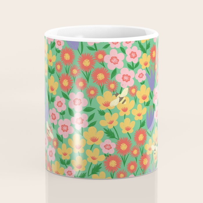 Bright Colorful Floral Meadow with Bees Coffee Mug Gallery Image 4