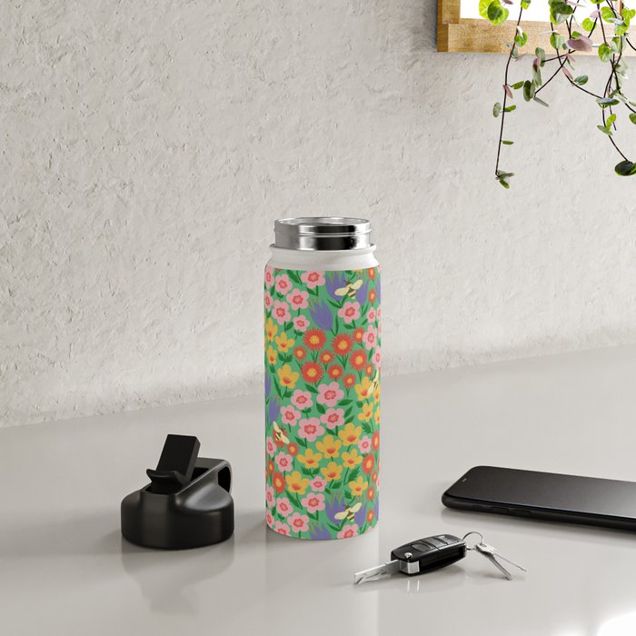 Bright Colorful Floral Meadow with Bees Water Bottle Gallery Image 4