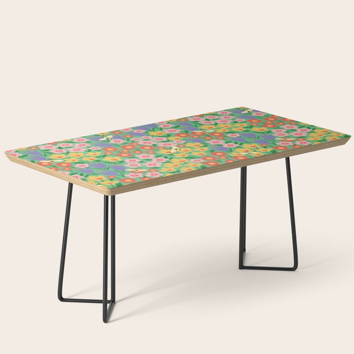 Bright Colorful Floral Meadow with Bees Coffee Table Gallery Image 1