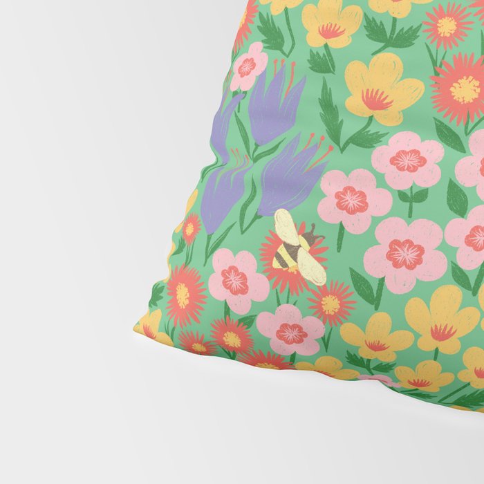 Bright Colorful Floral Meadow with Bees Pillow Sham Gallery Image 4
