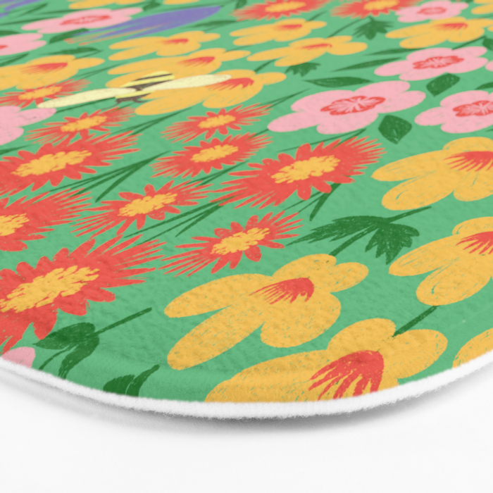 Bright Colorful Floral Meadow with Bees Bath Mat Gallery Image 3