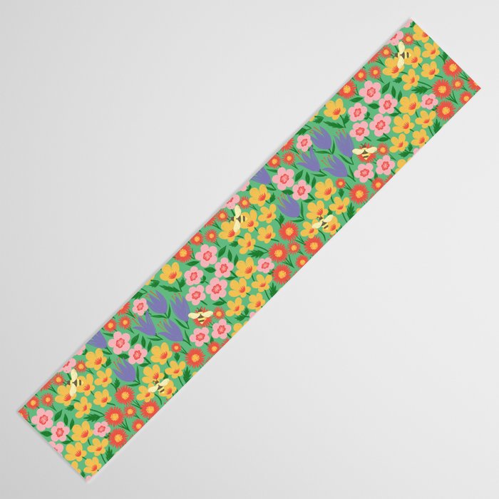 Bright Colorful Floral Meadow with Bees Table Runner Gallery Image 3