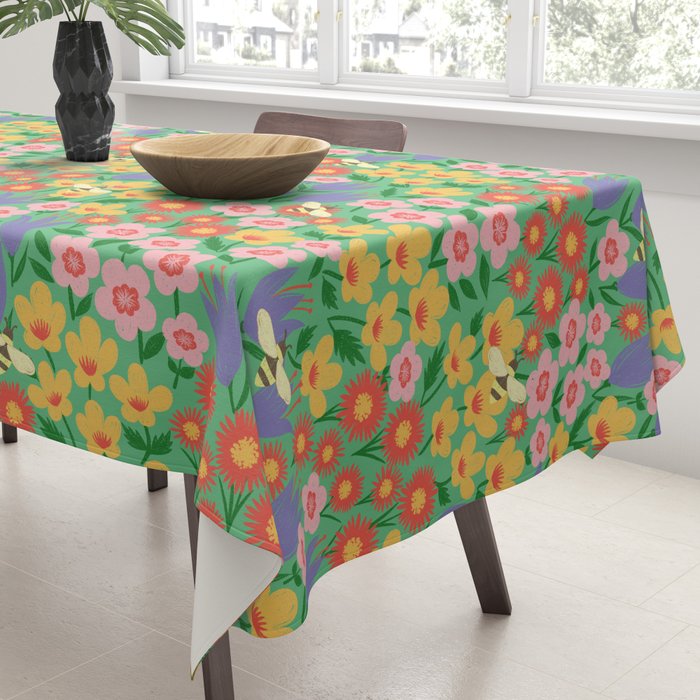 Bright Colorful Floral Meadow with Bees Tablecloth Gallery Image 3