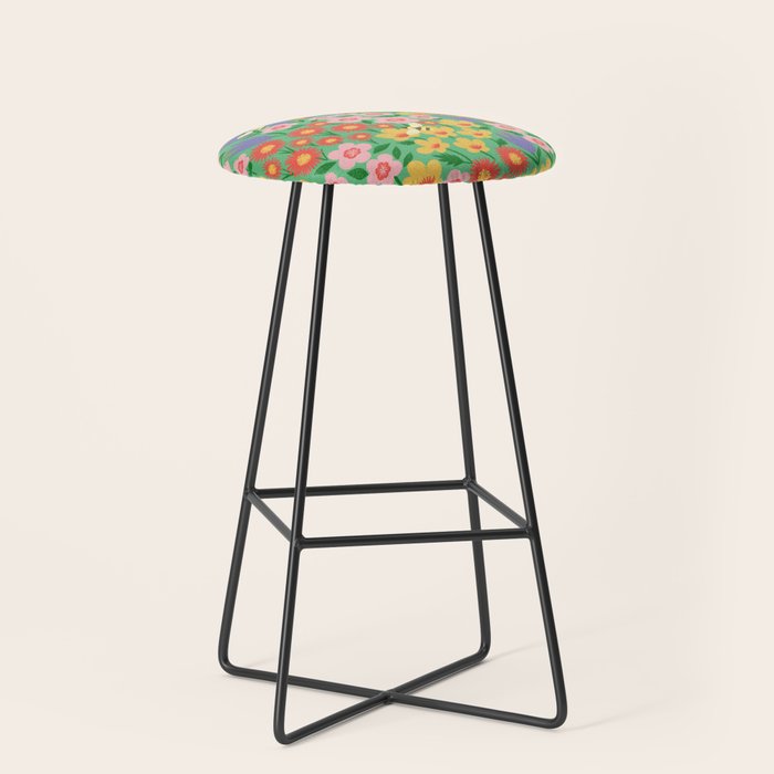 Bright Colorful Floral Meadow with Bees Stool Gallery Image 1