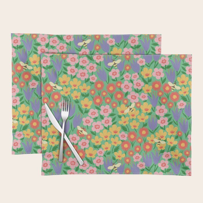 Bright Colorful Floral Meadow with Bees Placemat Gallery Image 1