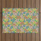 Bright Colorful Floral Meadow with Bees Outdoor Rug Gallery Image 1