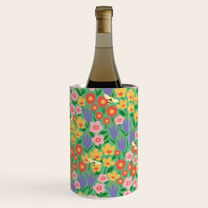 Bright Colorful Floral Meadow with Bees Wine Chiller Gallery Image 3