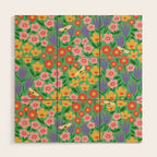 Bright Colorful Floral Meadow with Bees Wood Wall Art Gallery Image 1