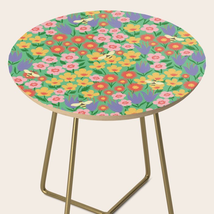Bright Colorful Floral Meadow with Bees Side Table Gallery Image 2