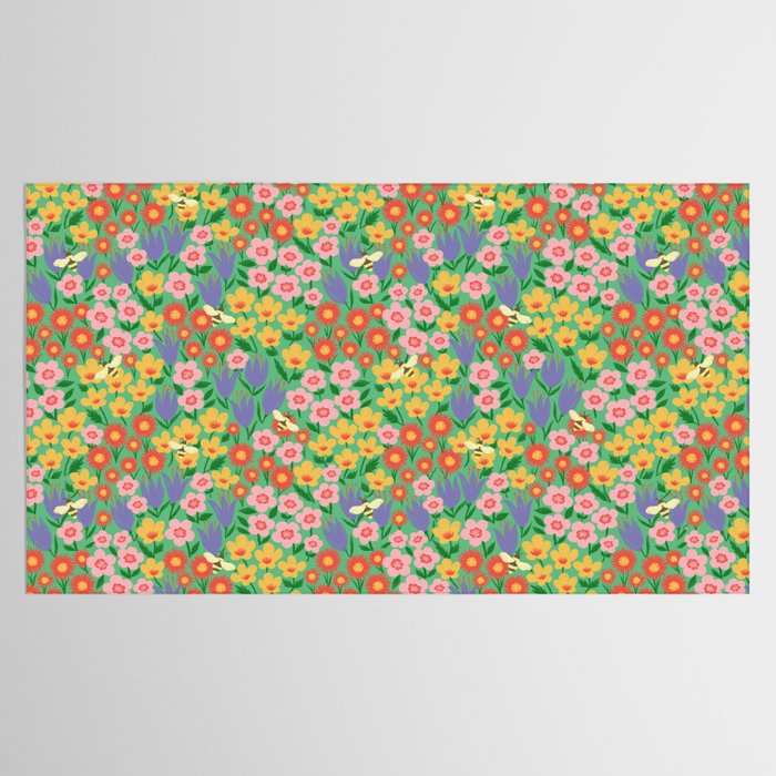 Bright Colorful Floral Meadow with Bees Tablecloth Gallery Image 2