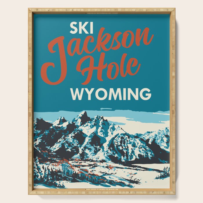 Ski Jackson Hole Wyoming Vintage Ski Poster Serving Tray Gallery Image 1