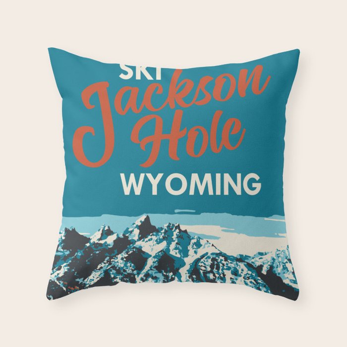 Ski Jackson Hole Wyoming Vintage Ski Poster Throw Pillow Gallery Image 6