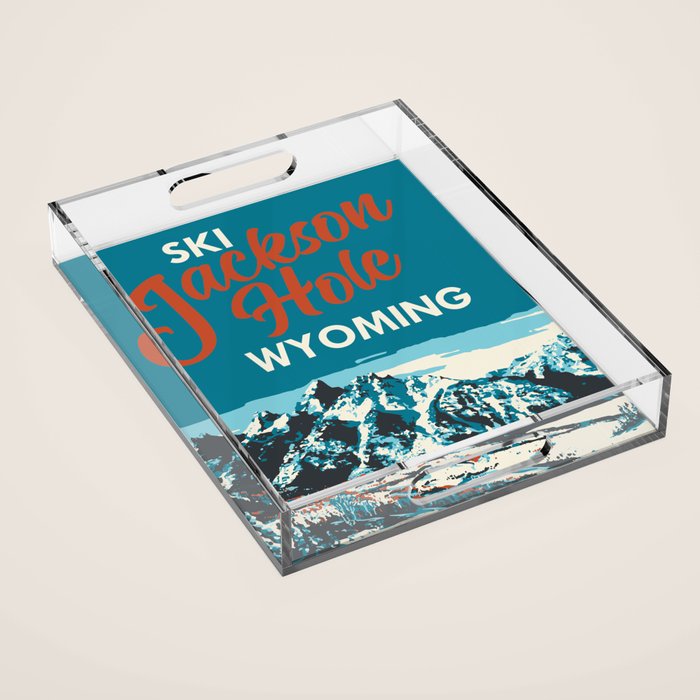Ski Jackson Hole Wyoming Vintage Ski Poster Acrylic Tray Gallery Image 1