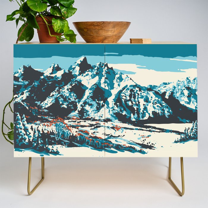 Ski Jackson Hole Wyoming Vintage Ski Poster Credenza Gallery Image 1