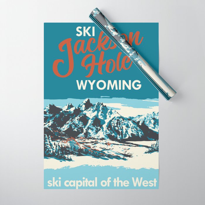 Ski Jackson Hole Wyoming Vintage Ski Poster Wrapping Paper Gallery Image 1