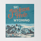 Ski Jackson Hole Wyoming Vintage Ski Poster Throw Blanket Gallery Image 2