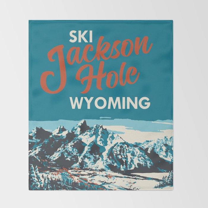 Ski Jackson Hole Wyoming Vintage Ski Poster Throw Blanket Gallery Image 2