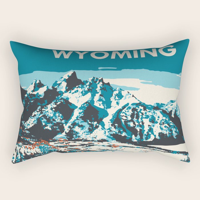 Ski Jackson Hole Wyoming Vintage Ski Poster Rectangular Pillow Gallery Image 1