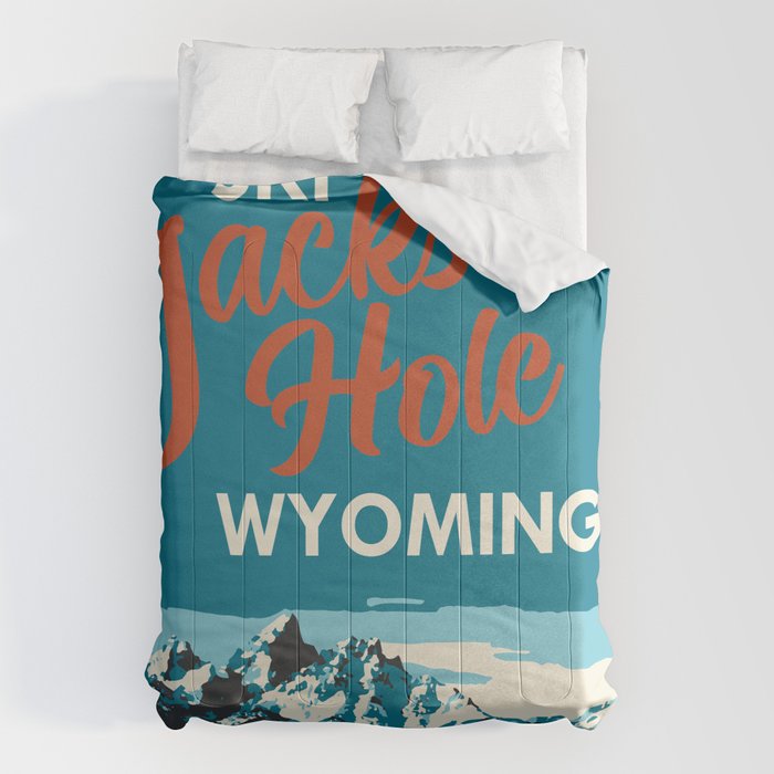 Ski Jackson Hole Wyoming Vintage Ski Poster Comforter Gallery Image 6