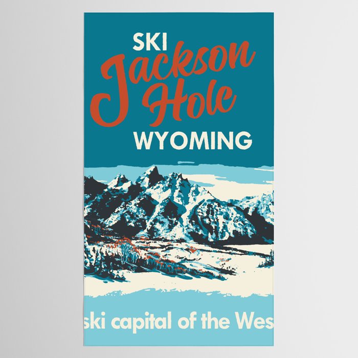 Ski Jackson Hole Wyoming Vintage Ski Poster Tablecloth Gallery Image 2