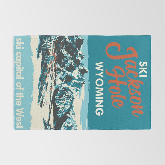 Ski Jackson Hole Wyoming Vintage Ski Poster Rug Gallery Image 2