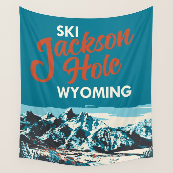 Ski Jackson Hole Wyoming Vintage Ski Poster Wall Tapestry Gallery Image 4