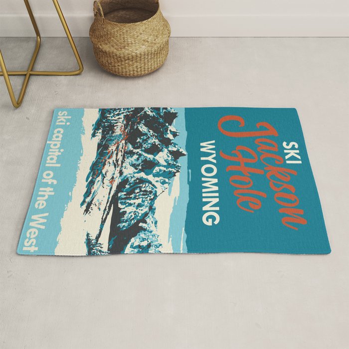 Ski Jackson Hole Wyoming Vintage Ski Poster Rug Gallery Image 1