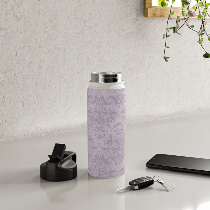Vintage chic violet lilac floral damask pattern Water Bottle Gallery Image 5