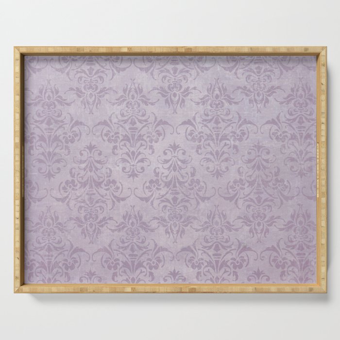 Vintage chic violet lilac floral damask pattern Serving Tray Gallery Image 1