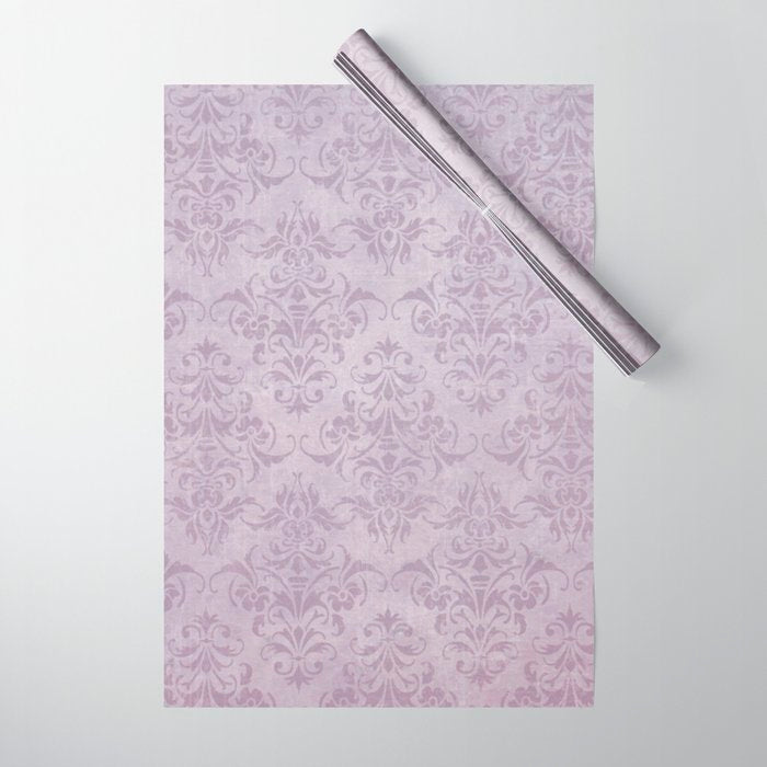 Vintage chic violet lilac floral damask pattern Wrapping Paper Gallery Image 1