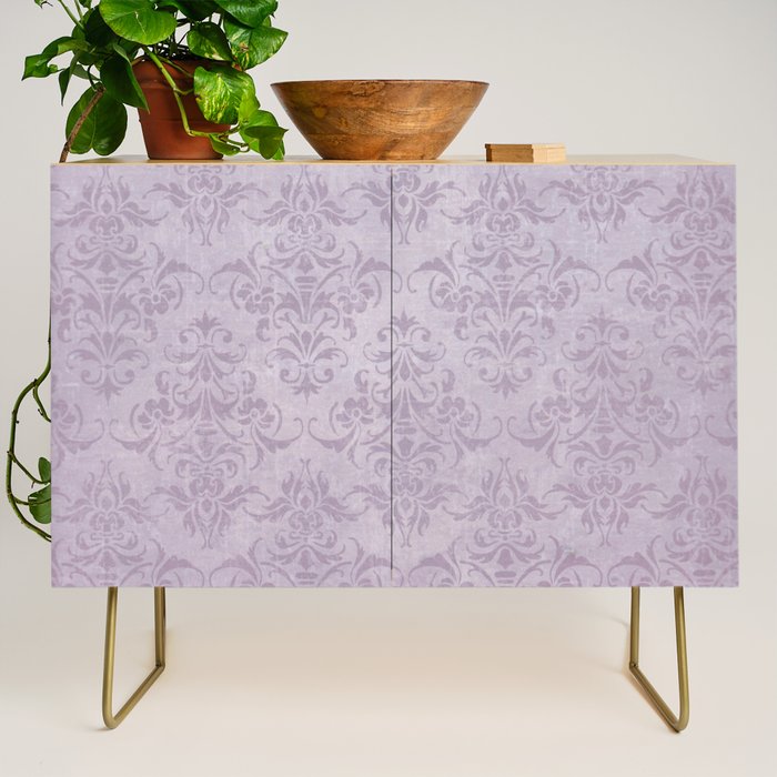 Vintage chic violet lilac floral damask pattern Credenza Gallery Image 1
