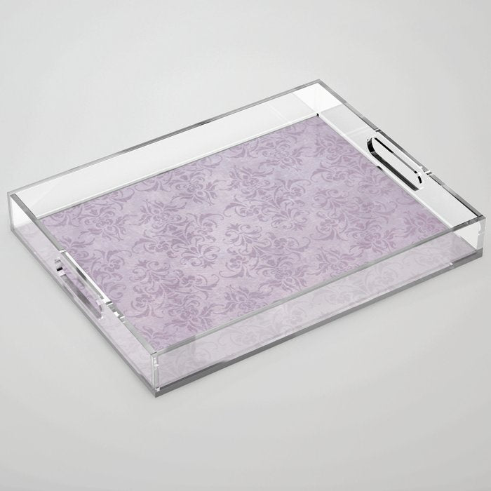 Vintage chic violet lilac floral damask pattern Acrylic Tray Gallery Image 1