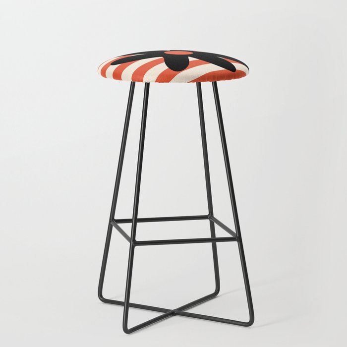 Joyful Flower and Stripes Floral Black Orange Cream Stool Gallery Image 1