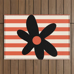 Joyful Flower and Stripes Floral Black Orange Cream Outdoor Rug Gallery Image 1