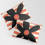 Joyful Flower and Stripes Floral Black Orange Cream Pillow Sham Gallery Image 3