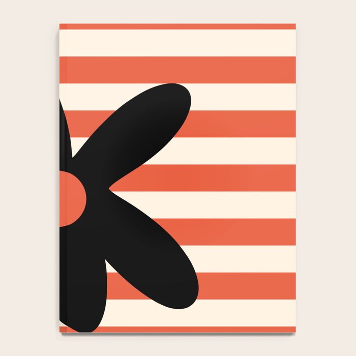 Joyful Flower and Stripes Floral Black Orange Cream Notebook Gallery Image 4