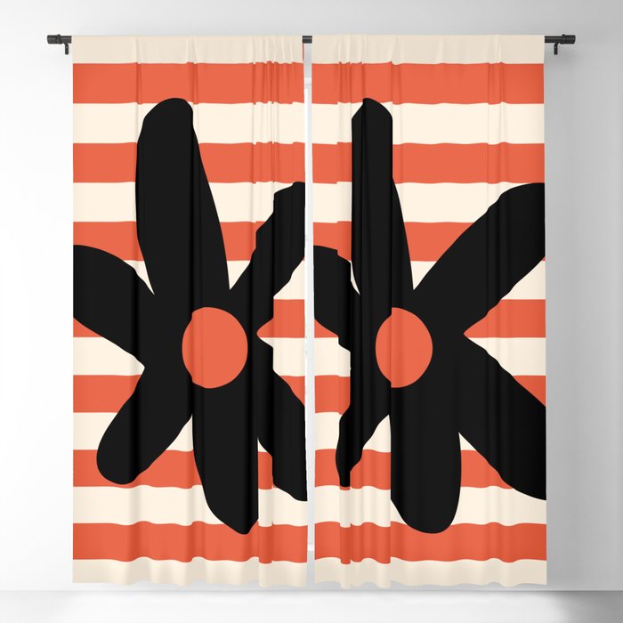 Joyful Flower and Stripes Floral Black Orange Cream Window Curtain Gallery Image 5