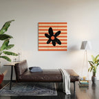 Joyful Flower and Stripes Floral Black Orange Cream Wood Wall Art Gallery Image 2