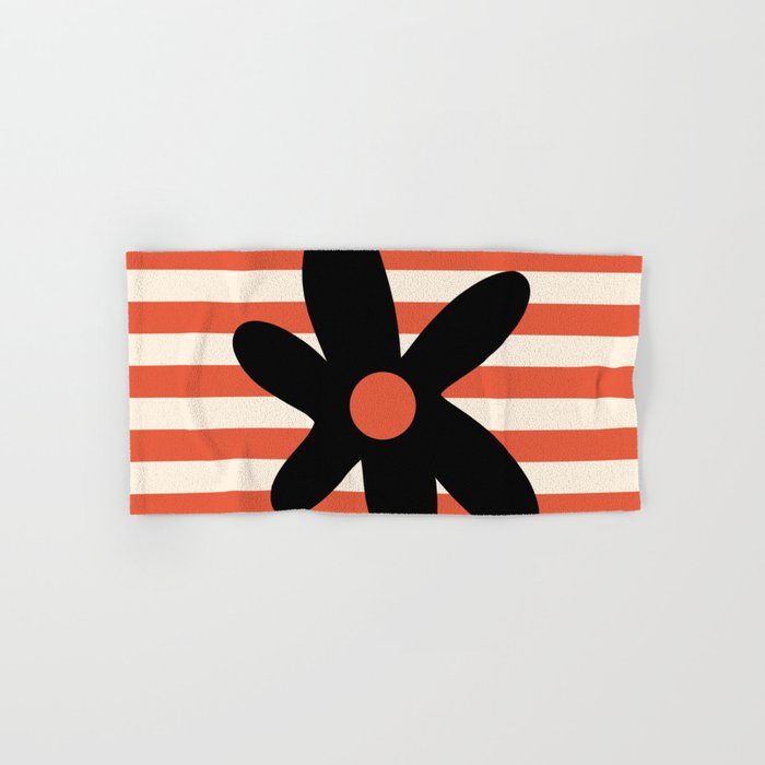 Joyful Flower and Stripes Floral Black Orange Cream Bath Towel Gallery Image 1