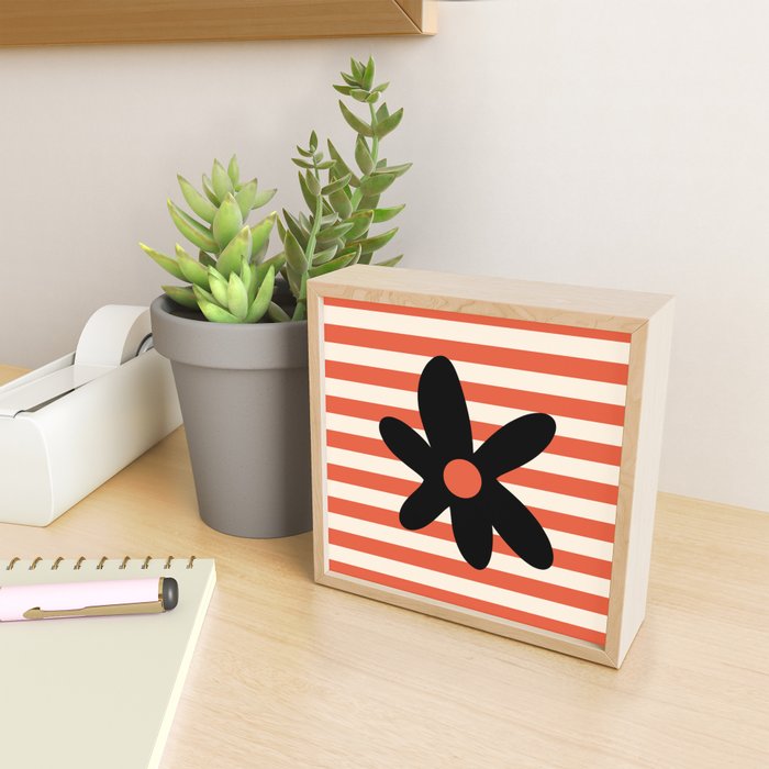 Joyful Flower and Stripes Floral Black Orange Cream Mini Art Print Gallery Image 2
