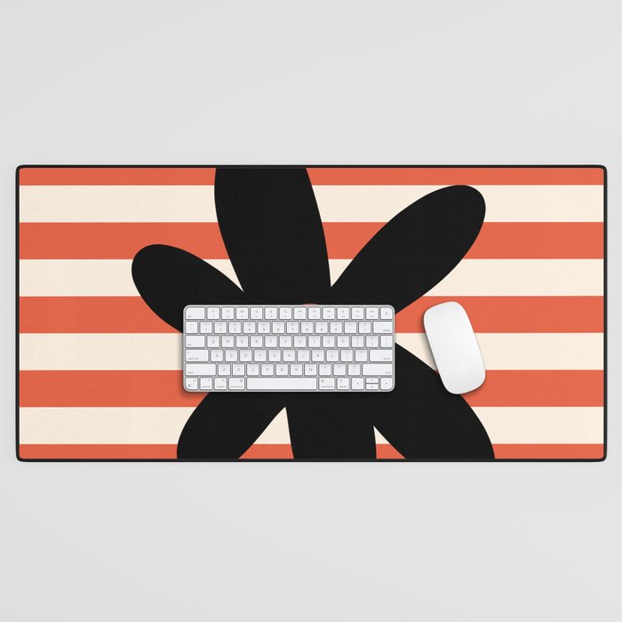 Joyful Flower and Stripes Floral Black Orange Cream Desk Mat Gallery Image 1